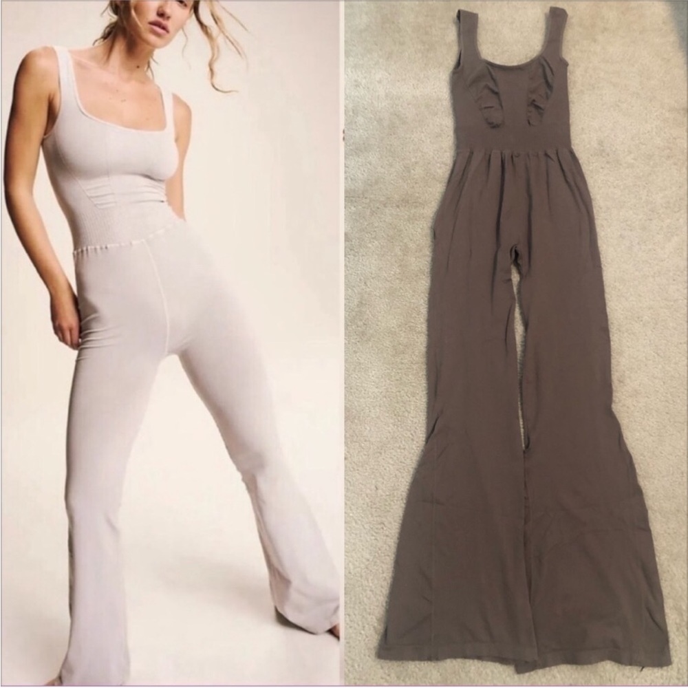 Free People Good Karma Flared Onesie In Light Mocha. NWOT! Sz XS/S